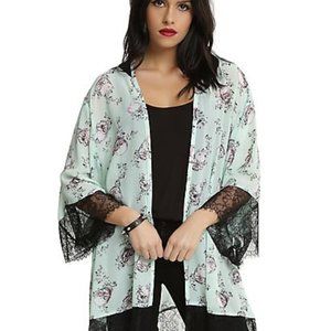 NWT Hot Topic Mint Black Lace Skull Kimono Small